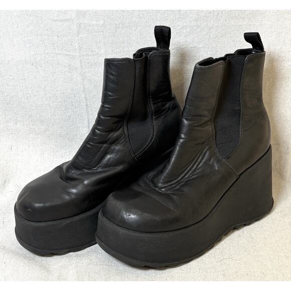 Steve Madden Y2K Black Leather Chunky Platform Chelsea Boots Womens Sz 7 - Picture 3 of 6